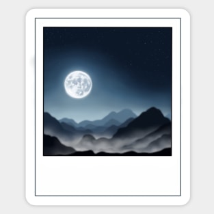 Glowing Moon Over Foggy Mountains Sticker